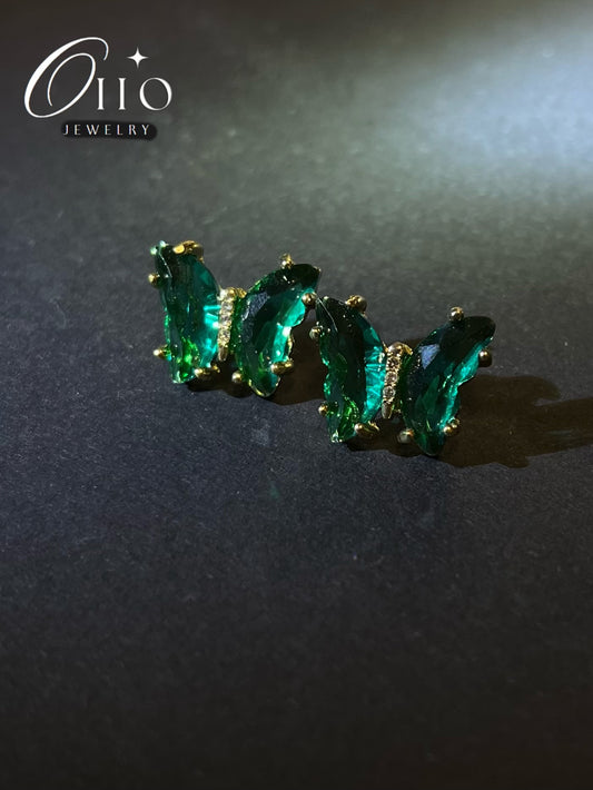 Green Diamond Butterfly Earrings