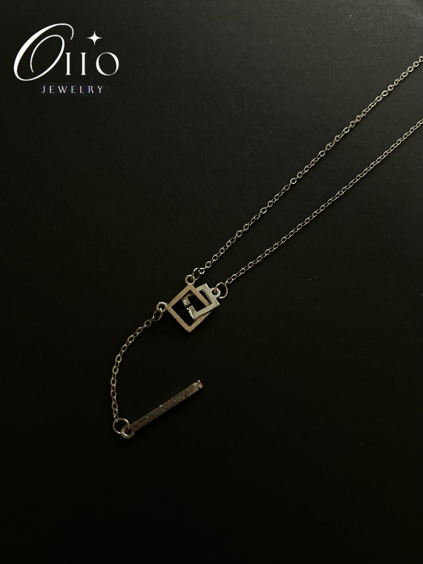 Double Silver Square Necklace