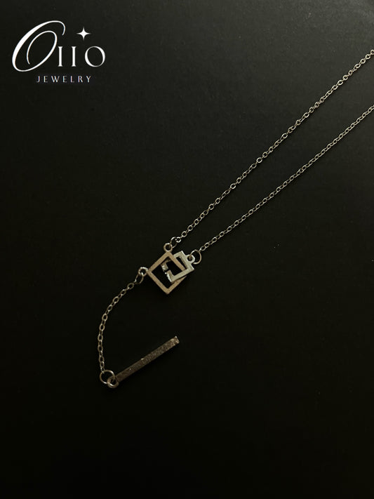 Double Silver Square Necklace