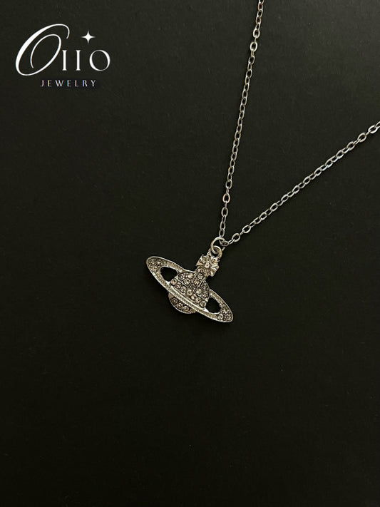 Silver Saturn Diamond Necklace